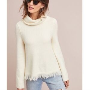 Anthropologie Akemi + Kin Aruna Turtleneck Sweater Cream Fringe Wool size m